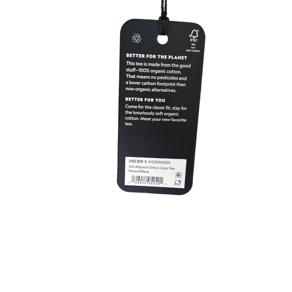 Allbirds Men's Allgood Cotton Logo Tee Small Natural black organic cotton NWT - Picture 8 of 9